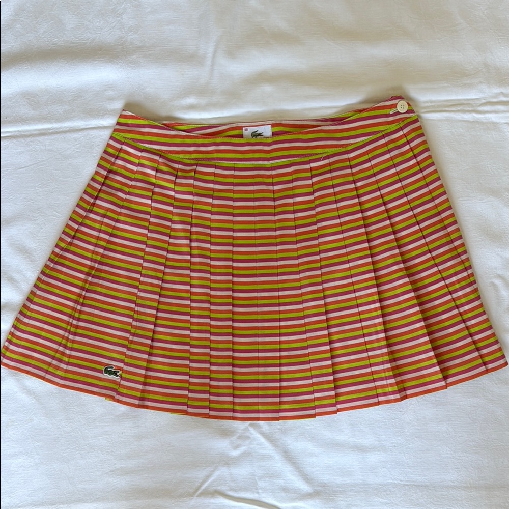 Lacoste Women's Striped Pleated Tennis Skirt - Pink and Green